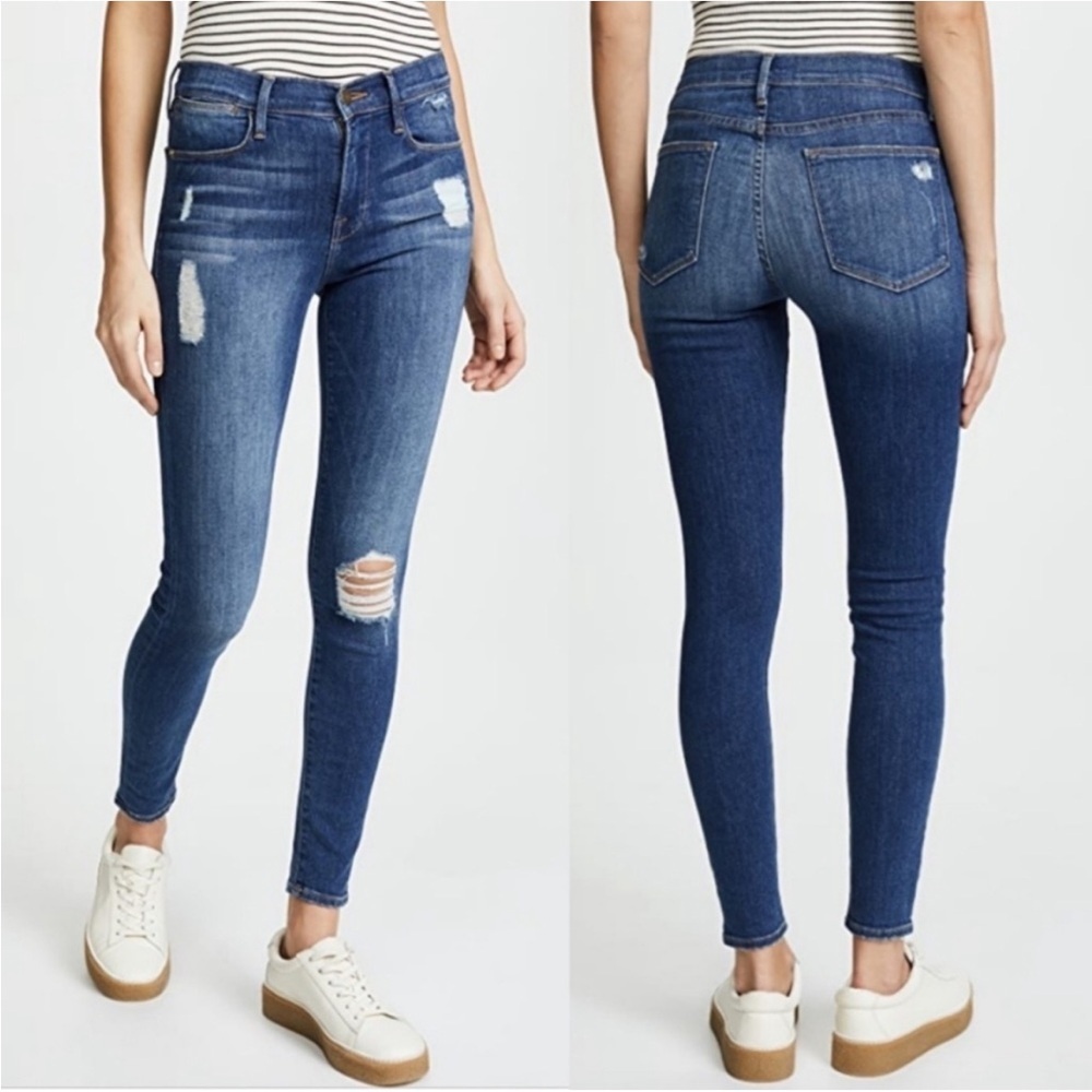 FRAME Le High Skinny Distressed Jeans